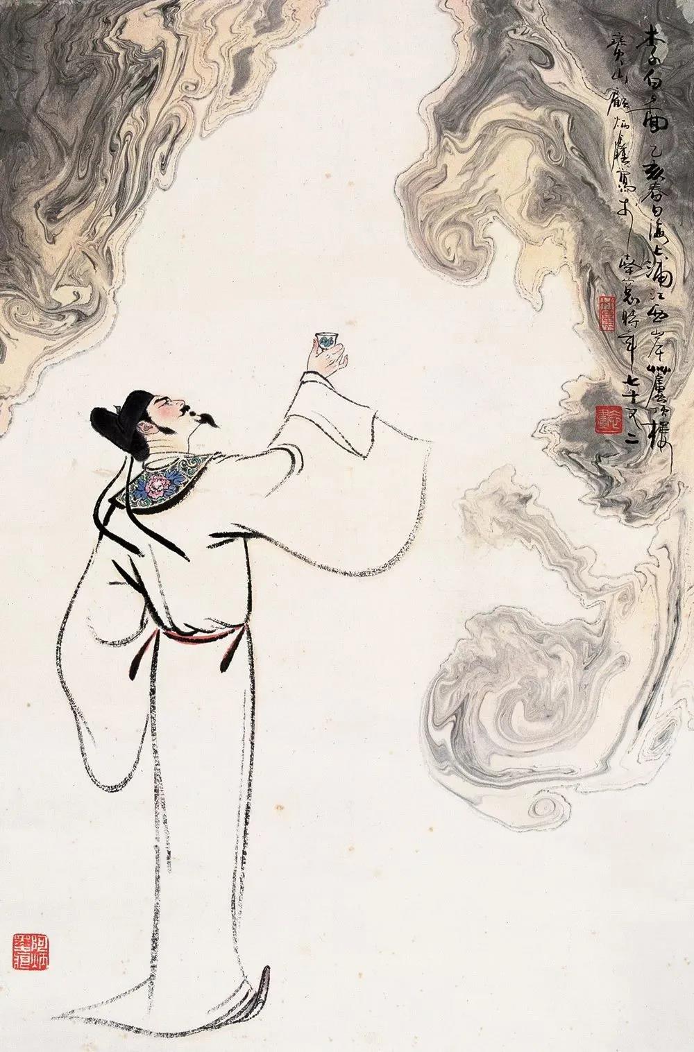 ▲“詩仙”李白勸自己喝酒：“舉杯邀明月，對飲成三人”。（圖片來源：三聯(lián)生活周刊）